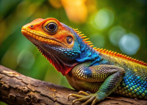 Indian Lizard on Tree - Candid Wildlife Photography, Reptile, Nature, Green Iguana, Chameleon,  Indian Forest Lizard,  Reptilian,  Wildlife Photo