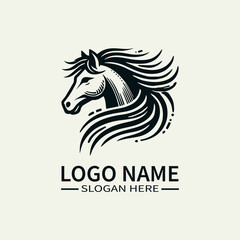Beautiful Horse Hair Logo Design, Elegant Horse Mane Logo, Horse with Flowing Mane Logo, Equine Beauty Logo, Majestic Horse Logo