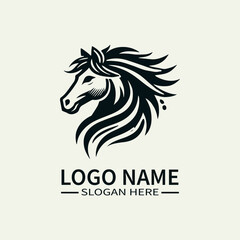 Beautiful Horse Hair Logo Design, Elegant Horse Mane Logo, Horse with Flowing Mane Logo, Equine Beauty Logo, Majestic Horse Logo