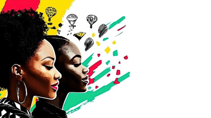 Black History Month celebrates heritage culture activism civil rights and diversity. Vibrant Illustration of Two Women in Profile with Abstract Elements