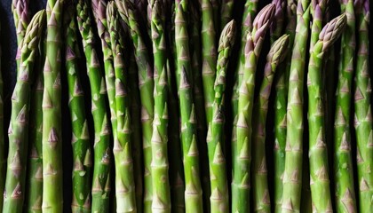 Fresh Asparagus Spears Arranged on Dark Surface
