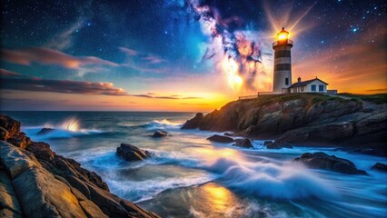 La Rochelle Lighthouse Long Exposure Photography, Dramatic Seascape, French Coastline, Night Photography,  Amazing Light Painting, Stunning Ocean View