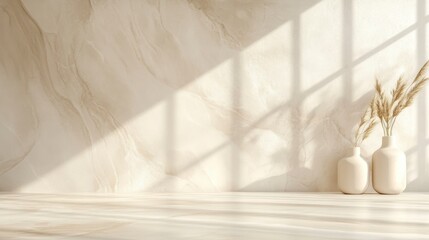 Minimalist Beige Interior Scene with Pampas Grass in Vases - Calm Mood