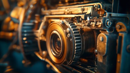 Fototapeta premium Retro Camera Mechanism Close-Up: Gears and Lenses
