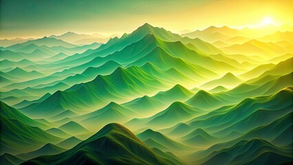 Obraz premium Minimalist Green Line Art Mountain Landscape, Abstract Contour Portrait Photography