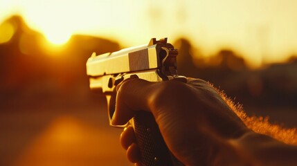 Handgun Silhouetted Against a Vibrant Sunset