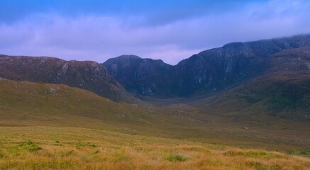 Glenveagh National Park in Donegal Ireland -Spectacular aerial view showcasing lush green valleys...