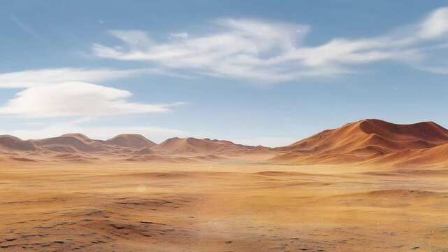 a wide view of a barren desert with large sand dun and blue sky with cloud seamless looping overlay 4k virtual video animation background