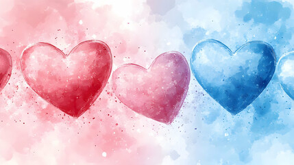 Obraz premium Watercolor hearts, love, banner, background, romance