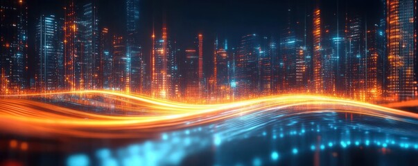 Obraz premium Futuristic Cityscape Digital Background for Technology Neural Networks Data Communication and Cyber Operations