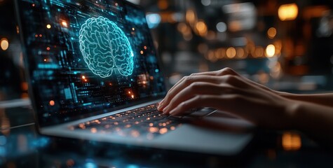 Futuristic Digital Workspace AI Data Analysis Coding Machine Learning Holographic Displays Cyberpunk Technology