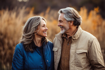 Fototapeta premium Happy senior couple smiling and enjoying a relaxing day outdoors
