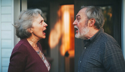 Senior couple arguing loudly