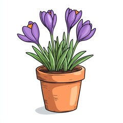Obraz premium Stunning Purple Crocus in Terracotta Pot: A Springtime Delight