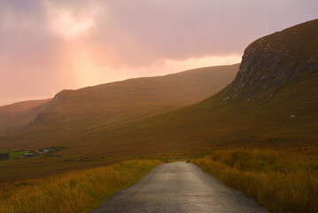 Glenveagh National Park in Donegal Ireland -Spectacular aerial view showcasing lush green valleys...