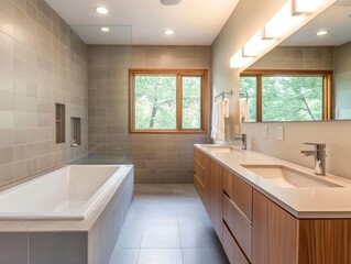 Modern Bathroom Design with Freestanding Tub and Double Vanity