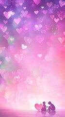 Fototapeta premium Romantic Pink Glow with Hanging Heart Decorations