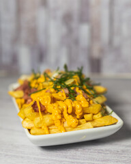 Restaurant food. Various dishes. Clubhouse, pizza, sushi. Traditional food. Fast food. Hamburger