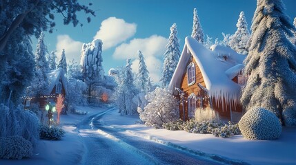 Naklejka premium Winter Wonderland Cabin: A Christmas Dream