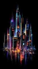 Fototapeta premium Neon Cityscape A Vibrant Digital Metropolis at Night