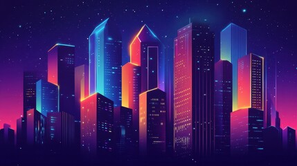 Neon Cityscape Under A Starry Night Sky