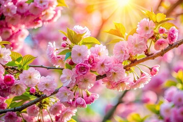 Obraz premium Stunning spring cherry blossoms: perfect pink backdrop for product photography. Blooming branches, nature's beauty.