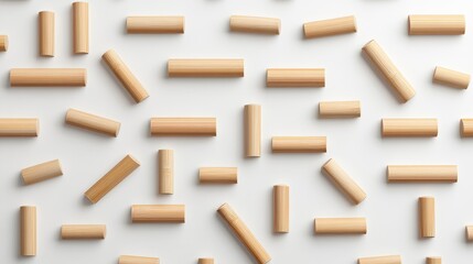 Abstract Arrangement of Wooden Cylinders on a Light Background, Featuring Varied Sizes and Textures for Creative Design Projects, Crafts, and Educational Purposes