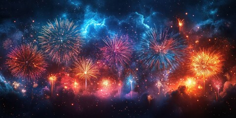 Fototapeta premium Diwali Fireworks Celebration Night Sky Vibrant Colors