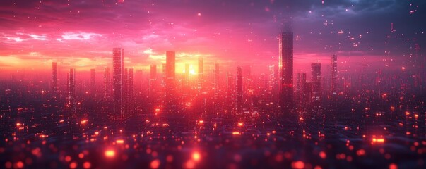 Obraz premium Futuristic Digital Background for Cyberpunk Art Technology Neural Networks Artificial Intelligence Data Transfer Encryption Virtual City
