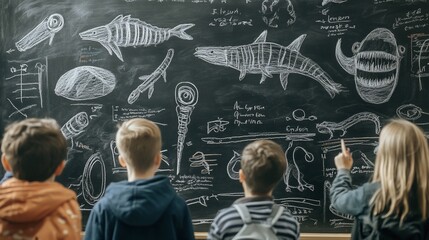 Kids Exploring Prehistoric Sea Life: Chalkboard Drawings of Extinct Marine Animals
