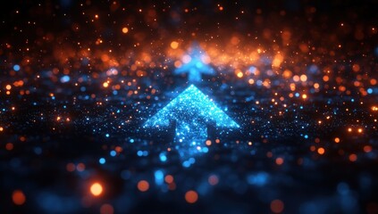 Upward Arrows Digital Growth Background with Glowing Dots and Financial Chart in Blue