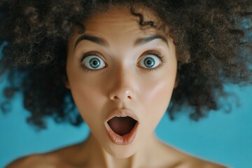 Commercial promotion artwork. Short trim - curly hair. Stunning very startled mixed-race girl - for ads, billboard and web marketing use. Commercial ad look. Short hair fashion style.