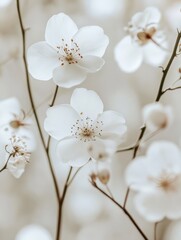 Obraz premium Delicate White Blossoms on Branch Softly Lit