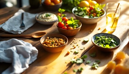 Sunlit Table of Healthy Mediterranean Cuisine