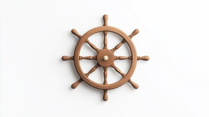 Classic Wooden Ship Wheel Isolated on White Background Representing Nautical Themes and Maritime Adventures, Ideal for Marine and Ocean-Related Projects
