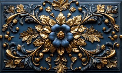 Elegant Blue and Gold Frame Design with Ornate Floral Patterns