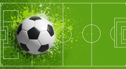 Minimalist blank soccer field banner showcasing a pristine green field with white boundary lines and a clear sky backdrop, perfect for sports advertisements, event announcements, or custom designs