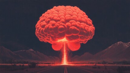 Apocalyptic Brain-Shaped Mushroom Cloud Over Desolate Landscape