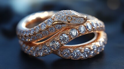 Diamond Snake Ring Macro Shot on Dark Background - Luxurious Jewelry