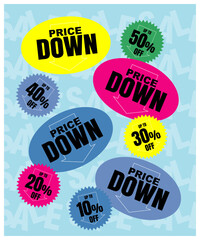 値下げやセールのお知らせに最適なグラフィック 素材です