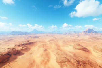 Fototapeta premium Vast Desert Landscape with Towering Sand Dunes under Blue Sky, Epic Adventure Scene and Cinematic Horizon