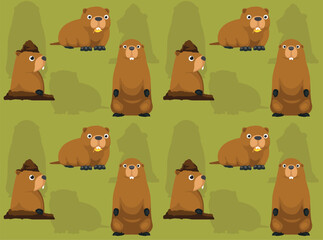 Groundhog Marmot Cartoon Character Green Seamless Wallpaper Background © bullet_chained
