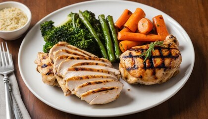 Grilled Chicken Breast and Roasted Vegetables on a Plate