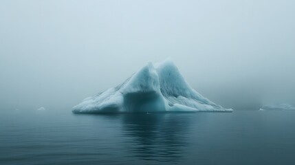 Majestic Iceberg Floats in Misty Ocean Waters