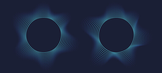 Round sound wave frames, circular lines pattern, radial curvy shapes, geometric concentric design. Vector illustration.