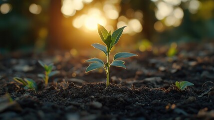 Sunrise Seedling: A New Beginning in Nature's Embrace. Witness the vibrant growth of a young plant as the sun rises, symbolizing hope, renewal, and the beauty of the natural world.