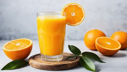 Freshly Squeezed Orange Juice in a Glass with Orange Slices
