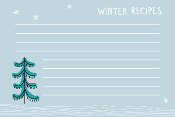 Creative winter recipe card design featuring decorative tree and blank spaces for entries