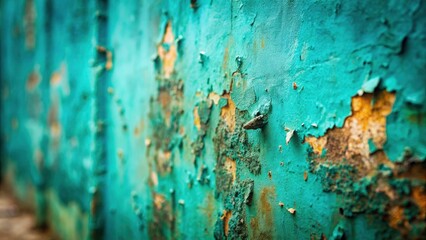 Turquoise Grunge Wall Background, Tilt-Shift Miniature Photography, Textured Surface, Distressed Paint, Abstract Art