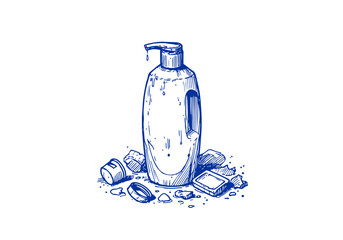 Shampoo bottle waste hand drawn vector